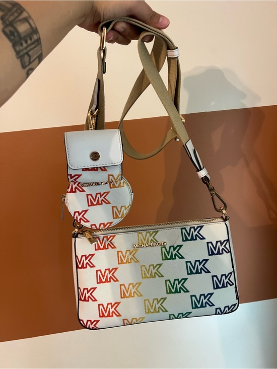Michael Kors Handbags - Michael Kors Jet Set Price Medium Crossbody W Tech Accessories Rainbow MK Logo